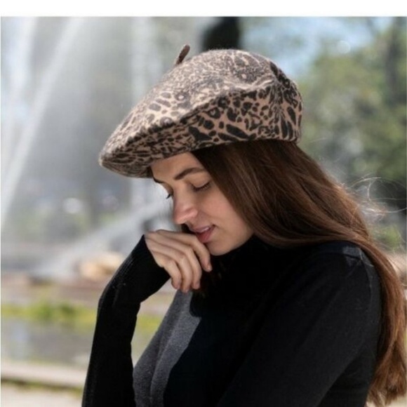 NWT I.N.C International Concepts Women’s Leopard Print Wool Blend Beret hat … - Picture 3 of 7